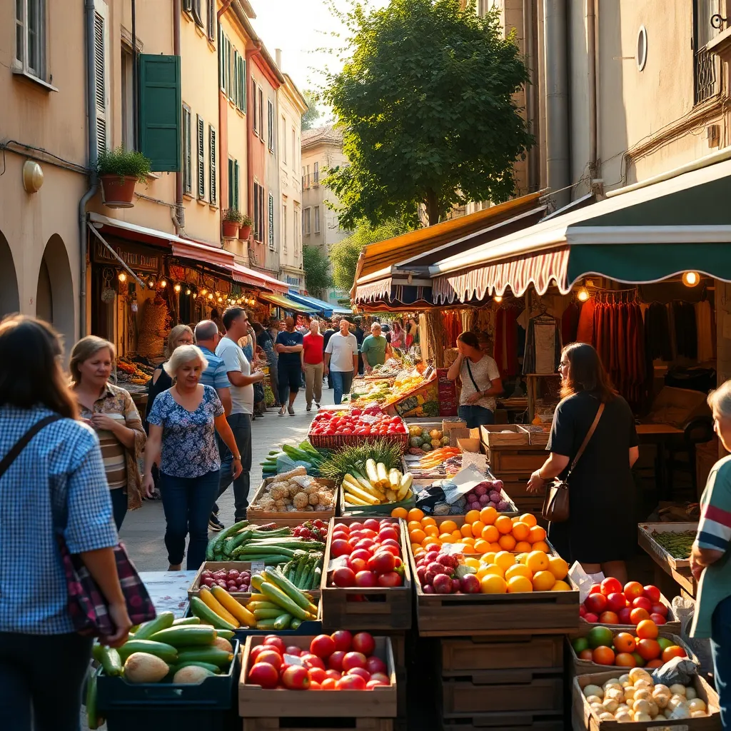 Charming Street Market in Europe