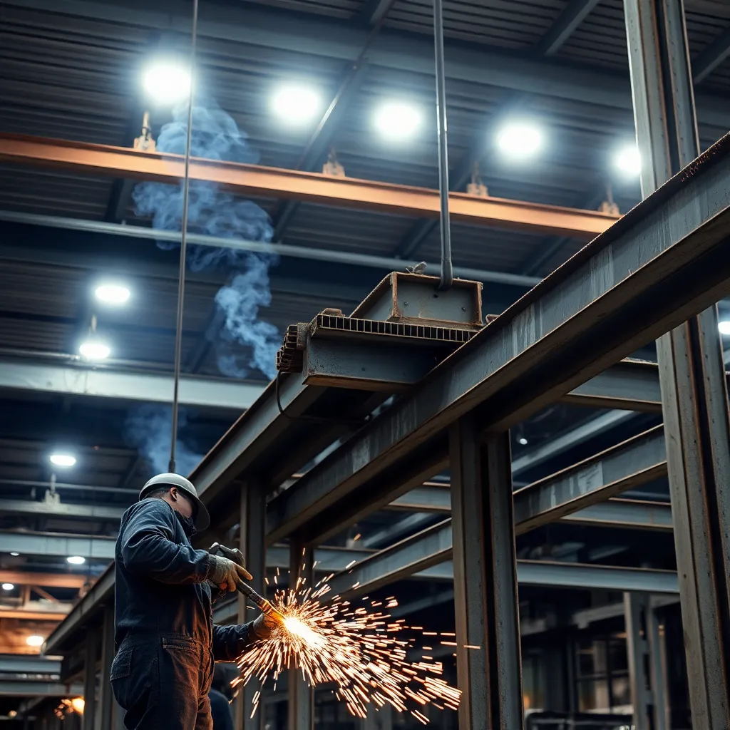 Welding Steel Beams at Construction Site
