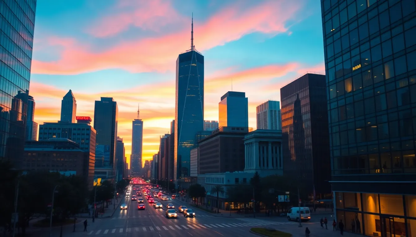 Dusk Skyline of a Bustling City