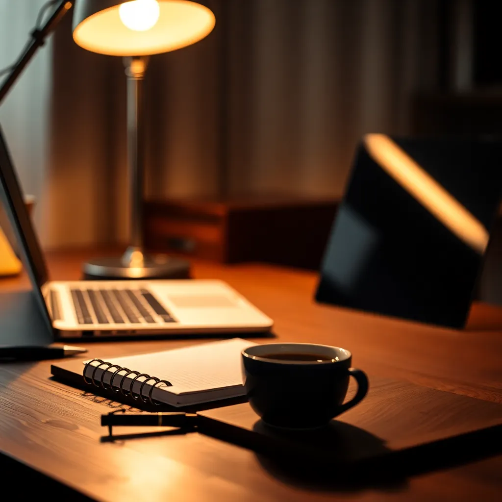 Elegant Workspace with Coffee and Laptop