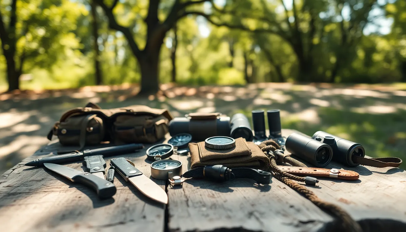 Military Gear Display on Rustic Table