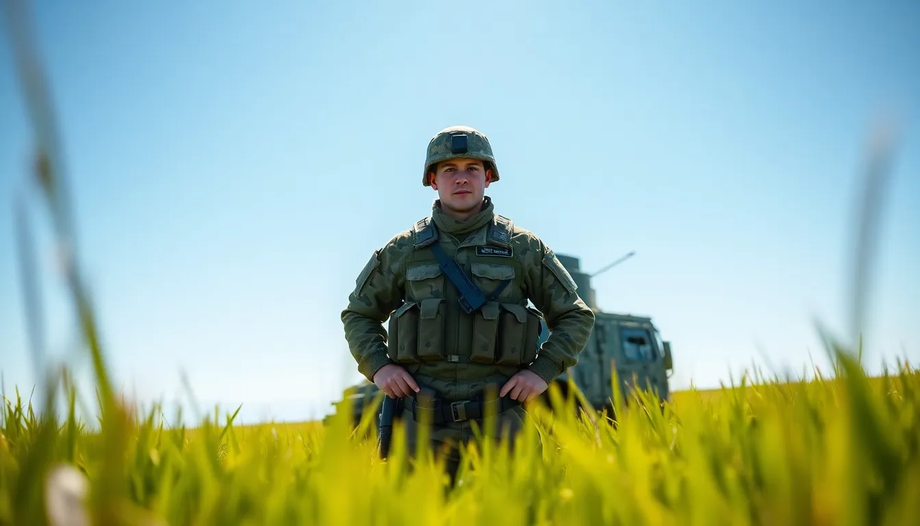 Soldier Standing by Military Equipment