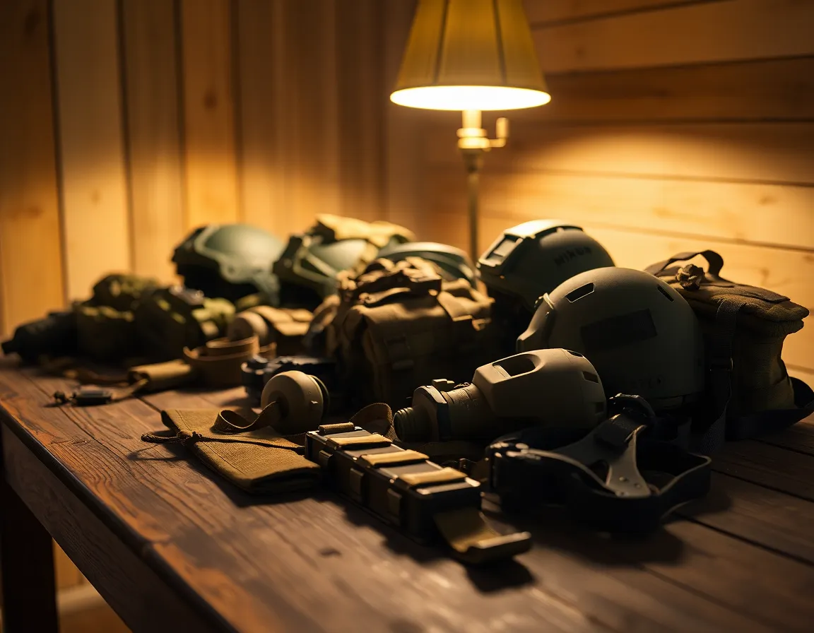 Detailed Military Gear on Table