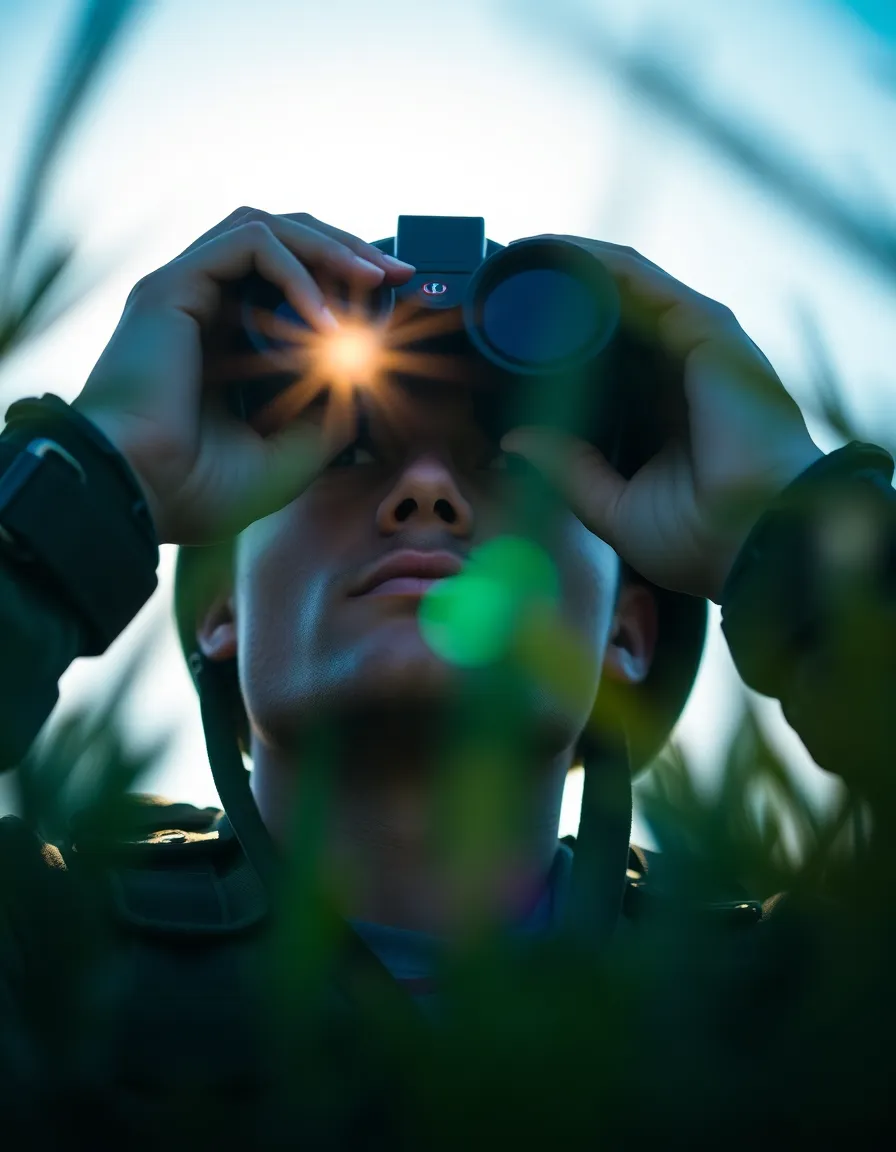 Soldier Observing with Binoculars