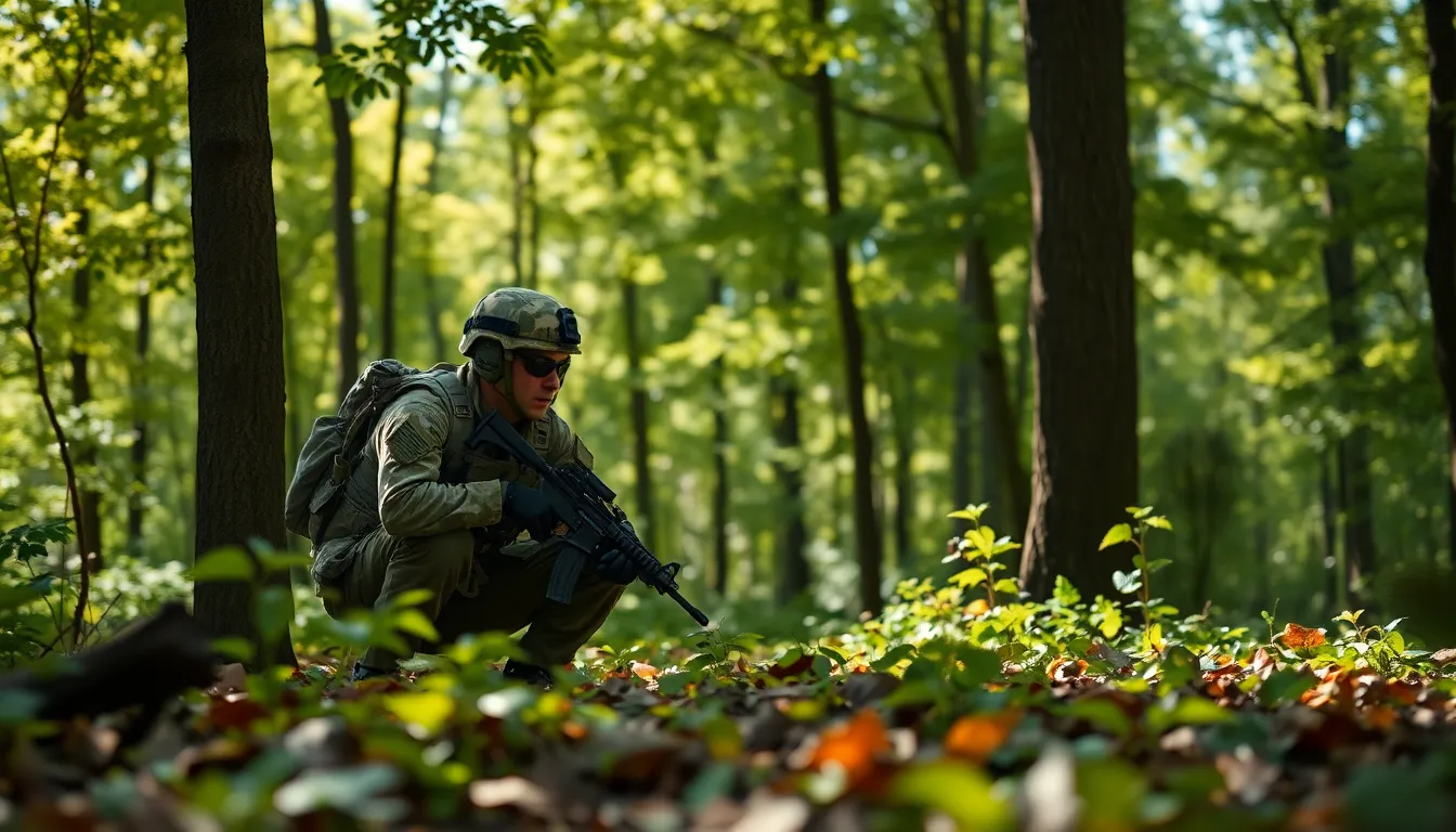 Soldier in Camouflage Gear at Window