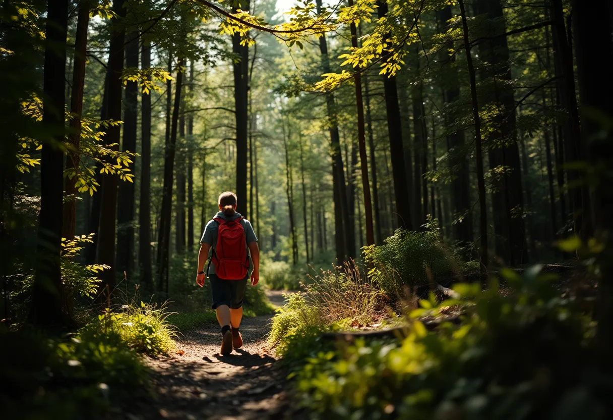 Family Hiking Through a Lush Forest