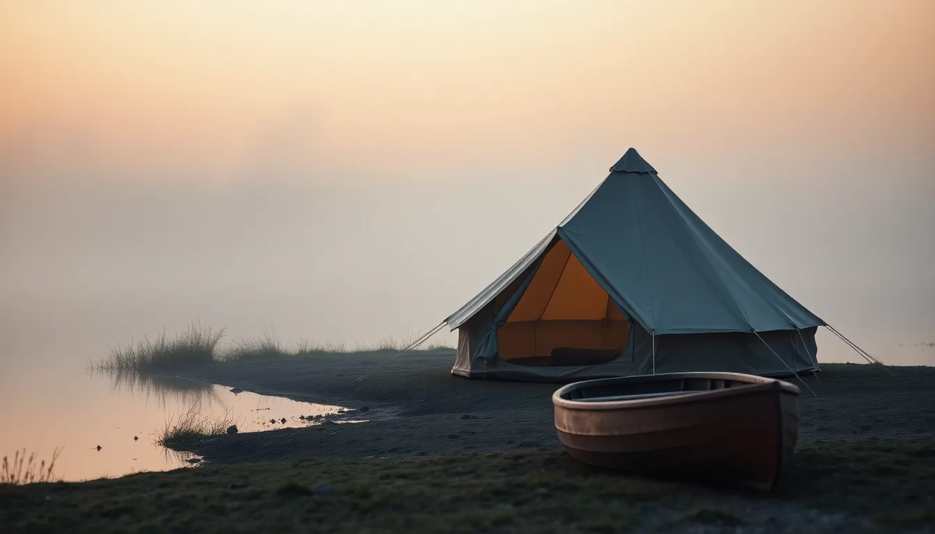 Serene Lakeside Campsite at Dawn