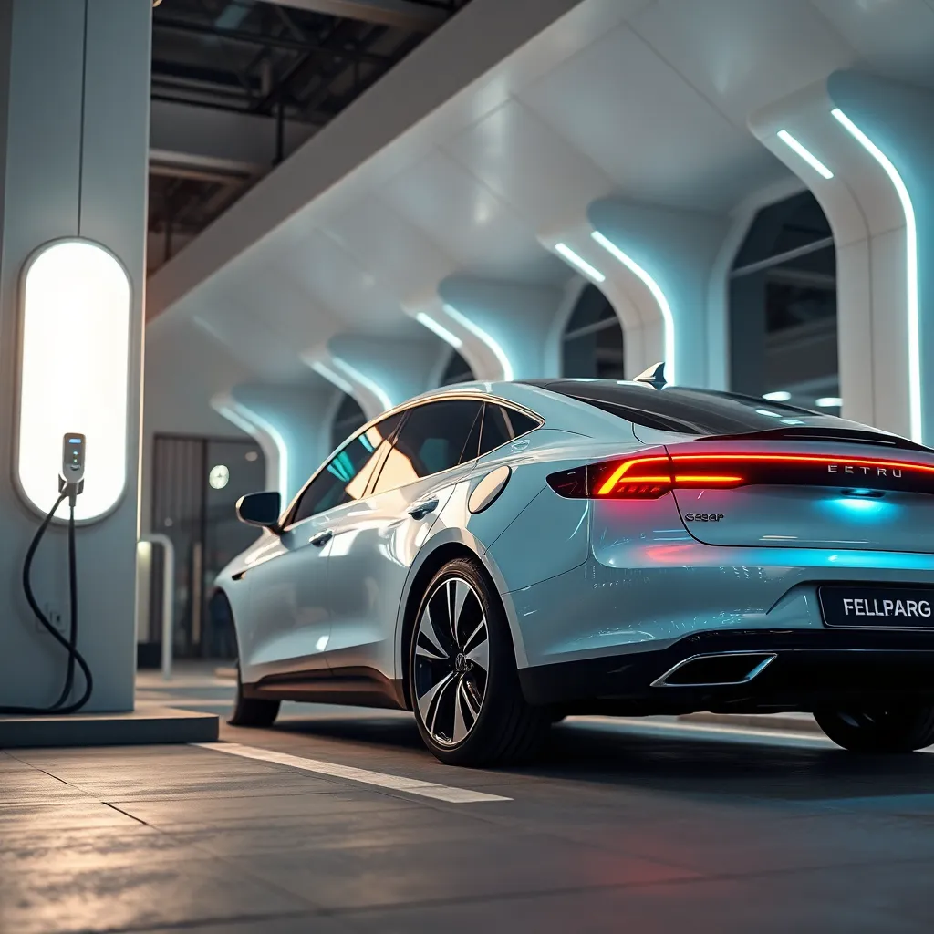 Electric Car Charging at Futuristic Station