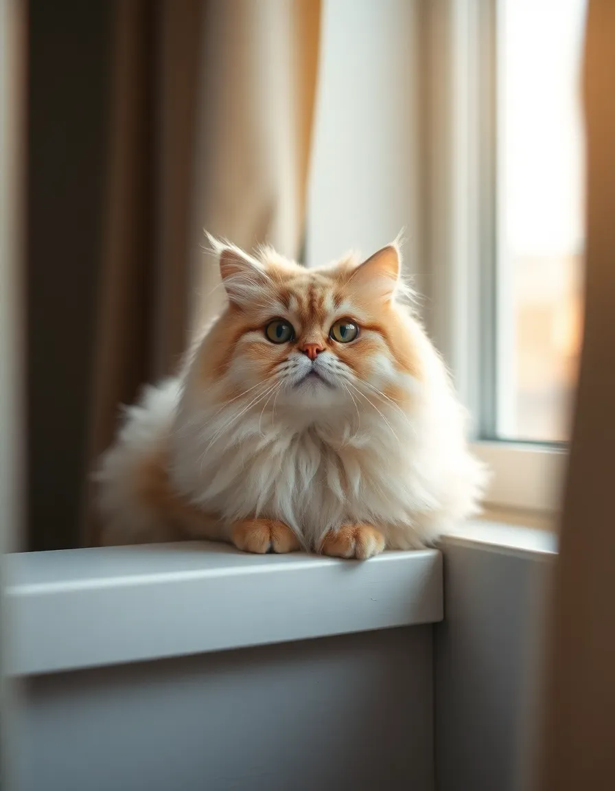 Persian Cat on a Sunlit Windowsill