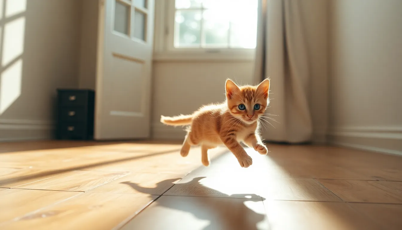 Playful Kitten in Sunlit Room