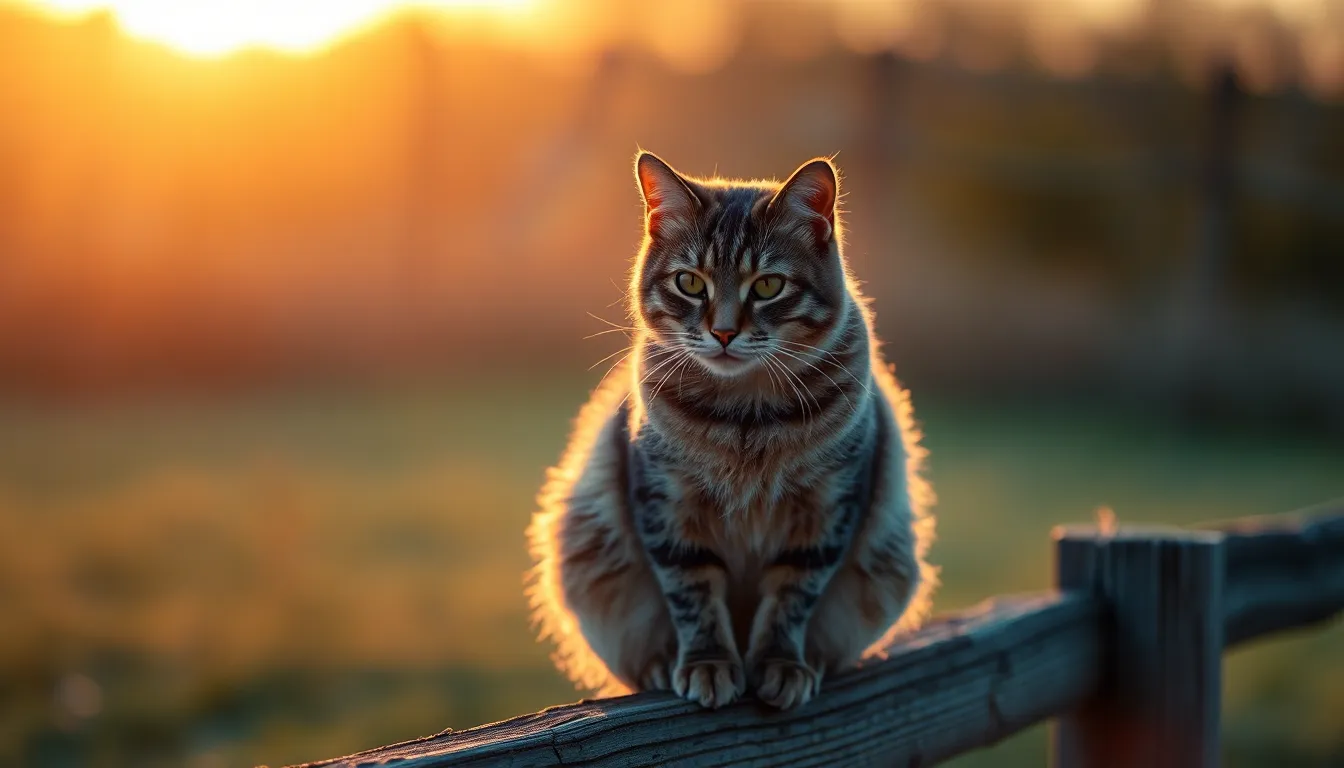 Cat Silhouette Against Golden Sunset