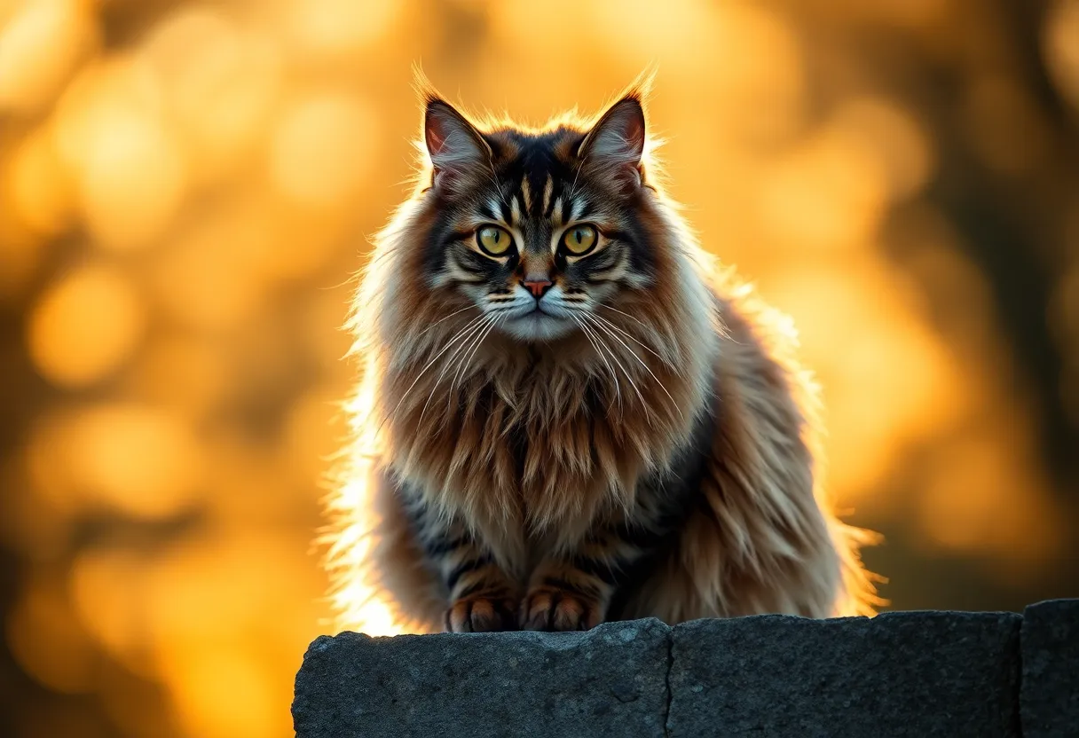 Regal Maine Coon Cat on Stone Wall
