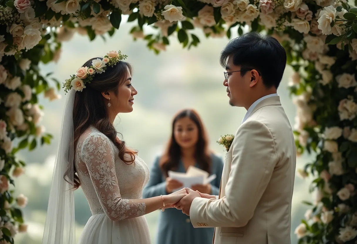Intimate Wedding Ceremony Under Floral Archway