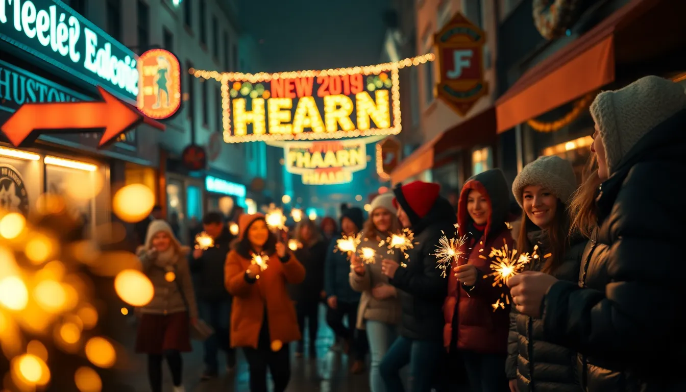 New Year's Eve Street Celebration with Sparklers