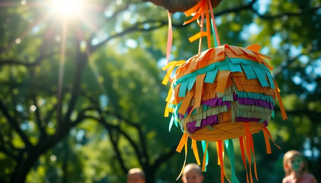Children Ready to Hit a Colorful Piñata