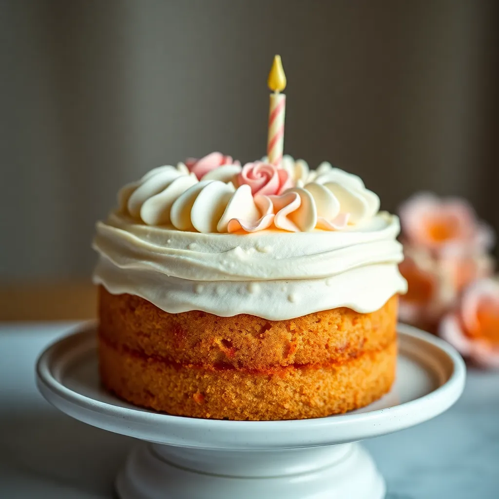 A stunning close-up of a meticulously decorated birthday cake showcases pastel colors and intricate designs. Soft lighting enhances the creamy texture of the frosting, inviting viewers to celebrate the occasion. The cake is centered within the frame, drawing attention to its vibrant details. The shallow depth of field creates a dreamy effect, making this image an ideal representation of joyful celebrations.