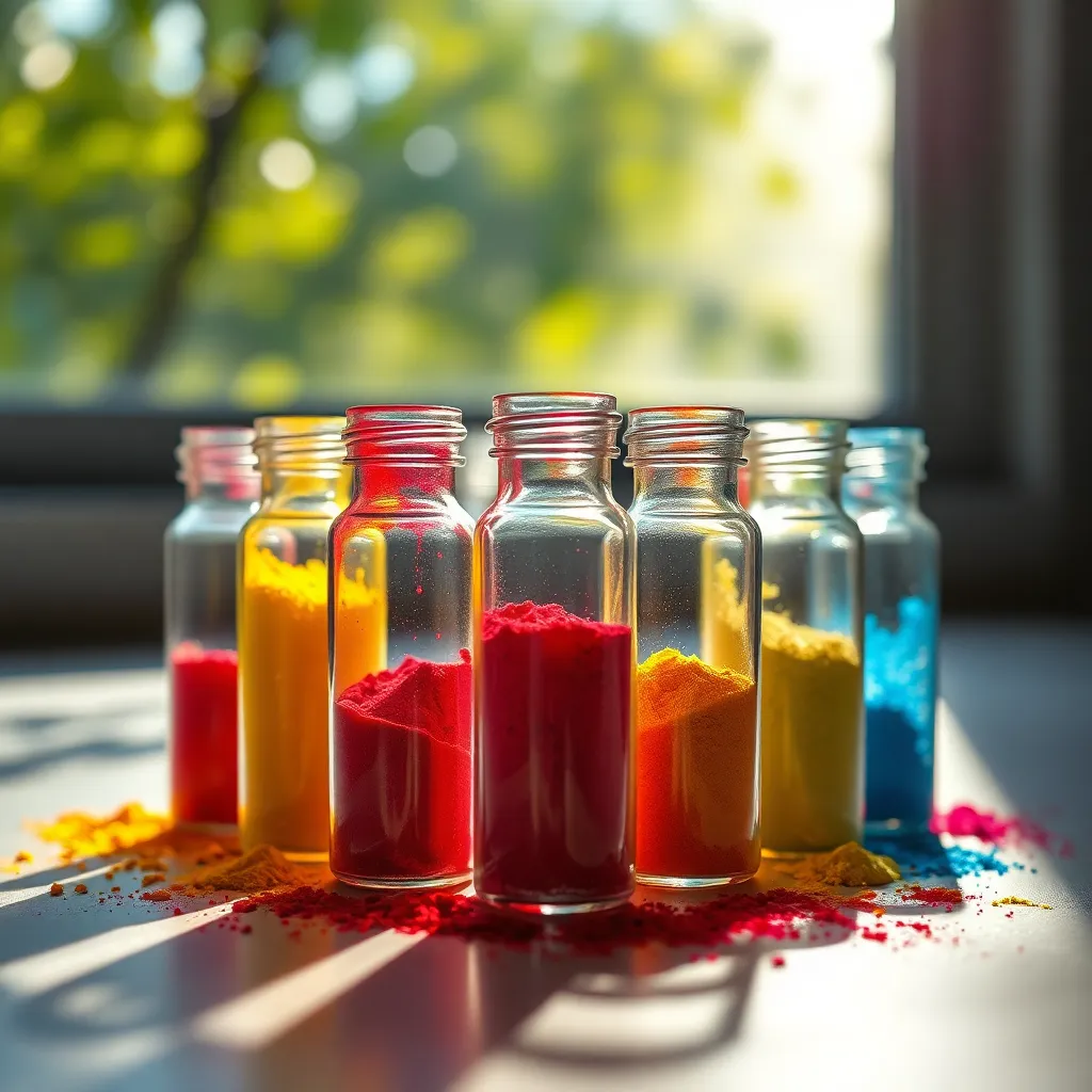Colorful Powdered Chemicals in Vials