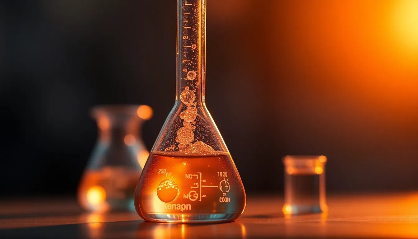 A captivating scene captures a chemical reaction taking place in glass apparatus, illuminated by the warm glow of sunset in a laboratory. The golden hour backlighting creates a magical rim light around the glass, highlighting the bubbling liquid inside. Leading lines formed by the equipment guide the viewer’s gaze through the image, while the soft focus at the edges intensifies the mood. This image successfully reveals the dynamic relationship between chemistry and nature.