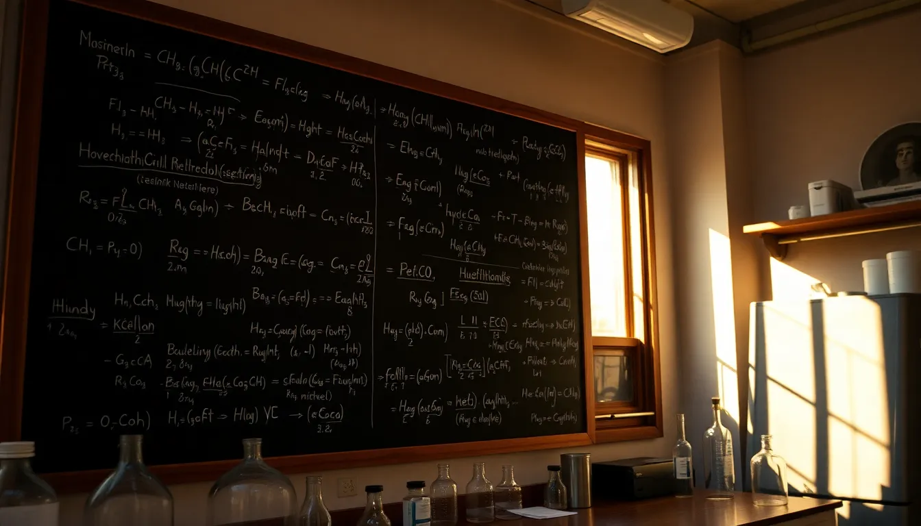 Chemical Equations on Chalkboard in Warm Light