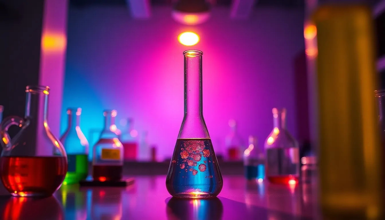 Vibrant Chemical Reaction in Laboratory Flask