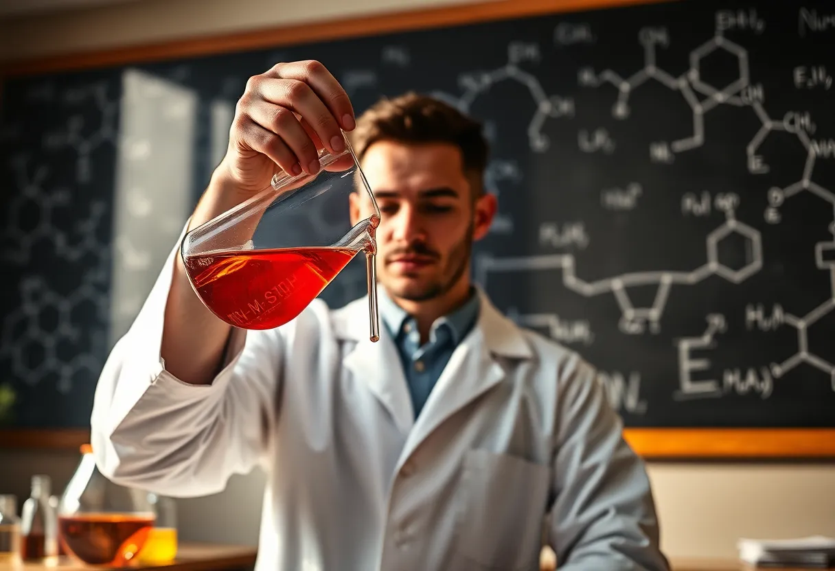 Chemist Pouring Colorful Solution