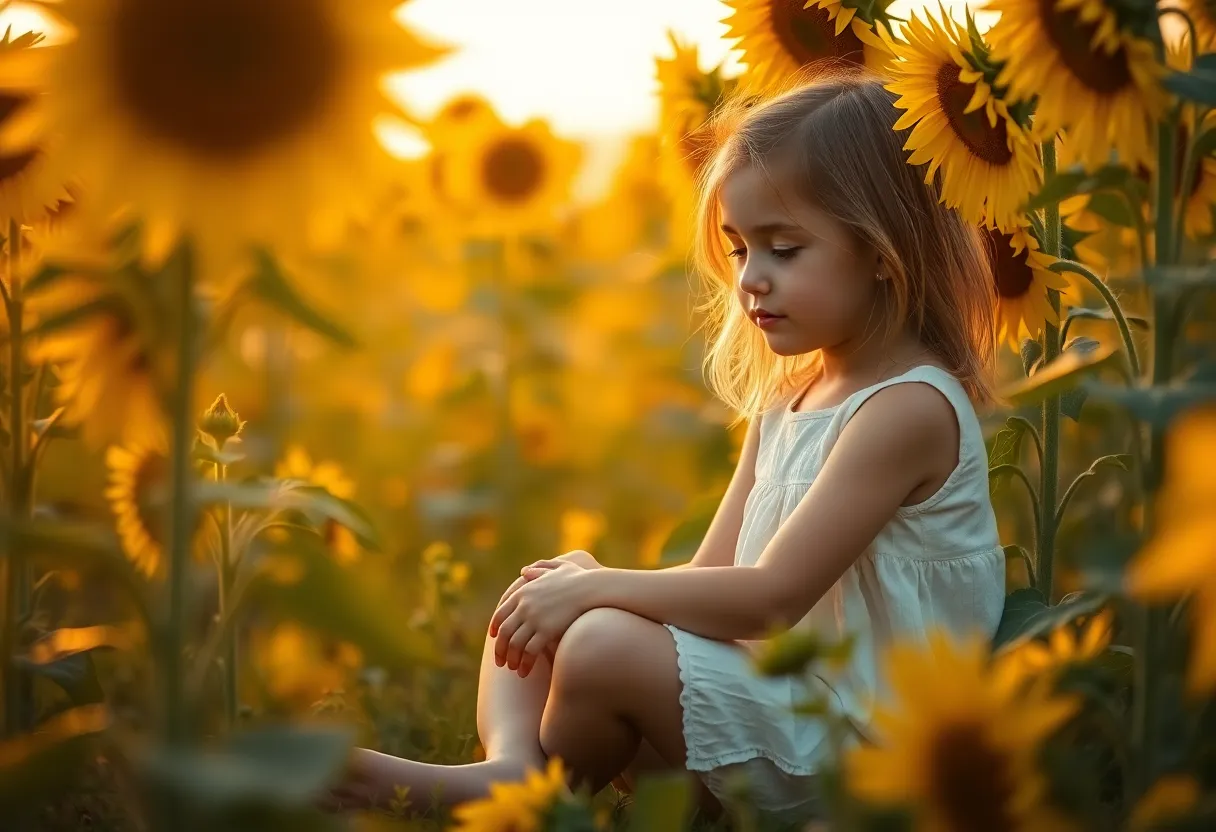 Young Girl Painting Colorful Stones in Garden
