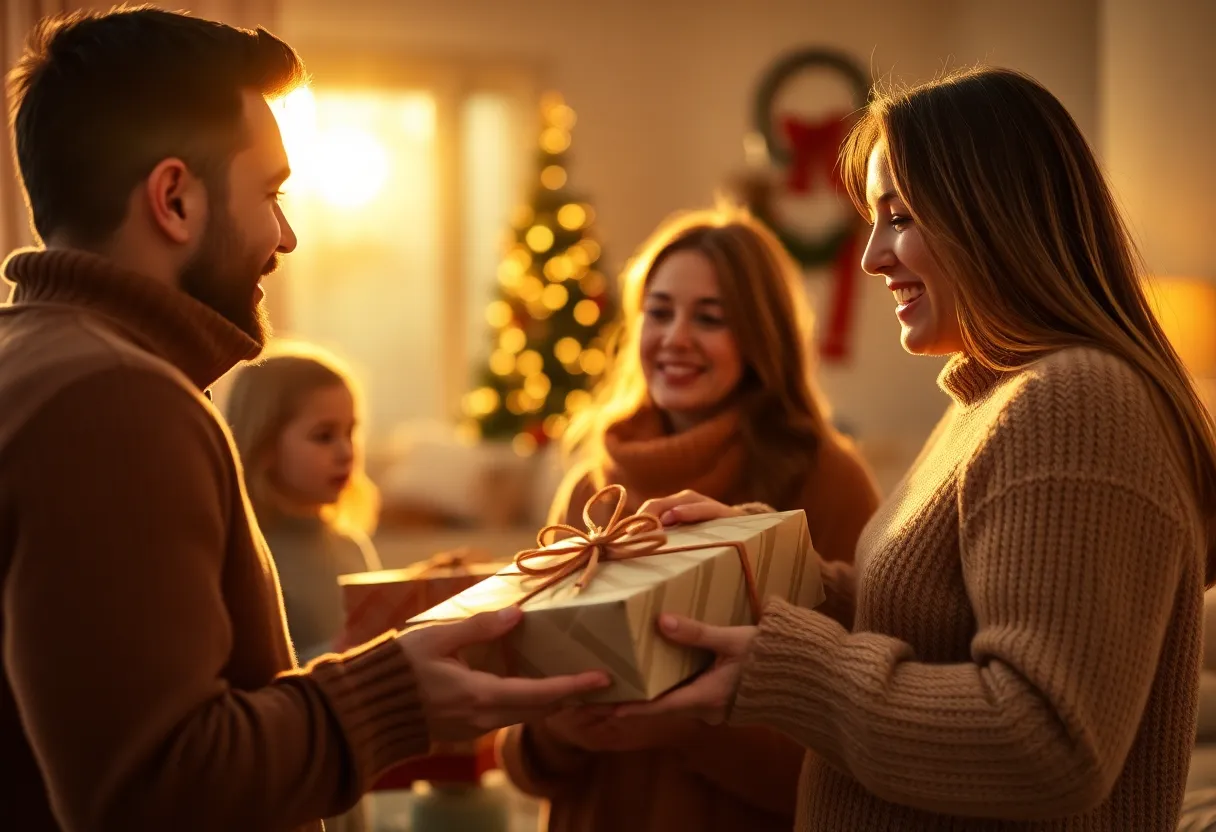 Family Celebrating Christmas in Snow