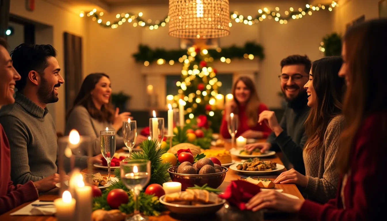 Friends Celebrating Christmas Dinner