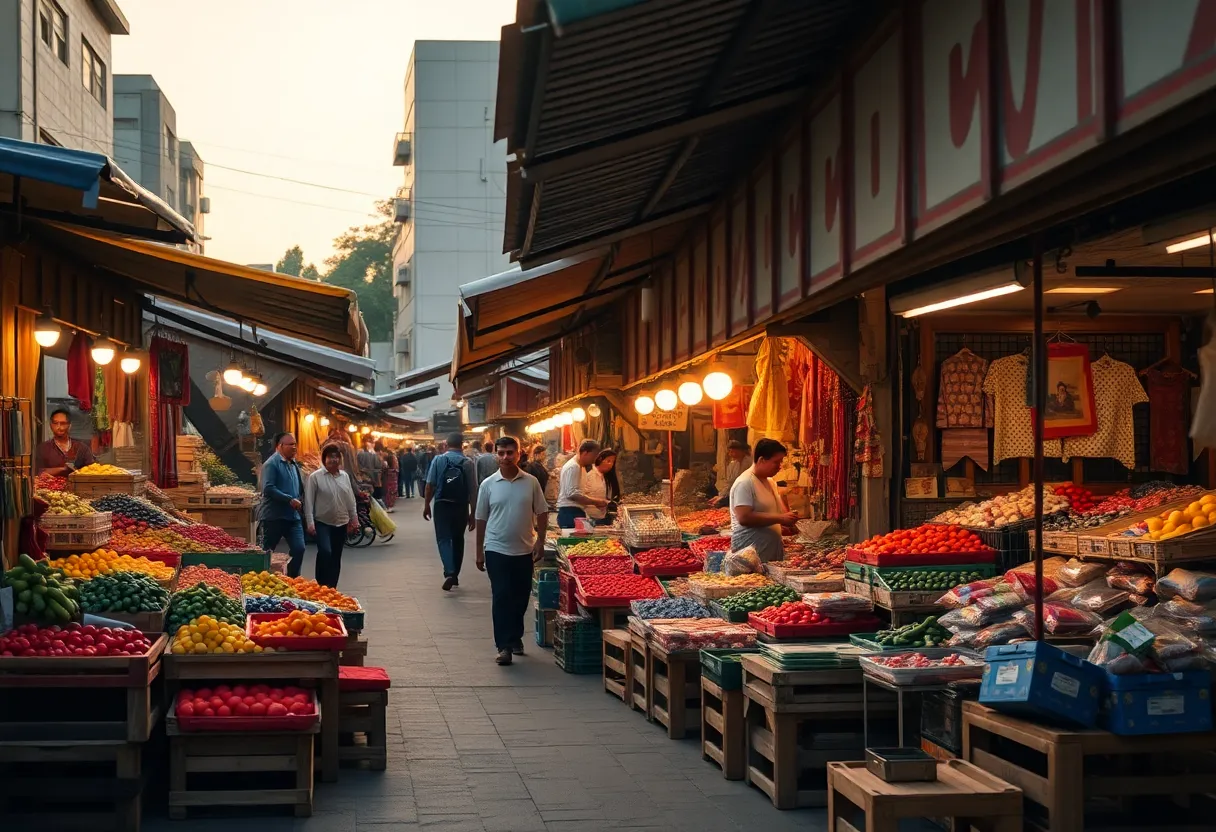 Vibrant Street Market at Dusk