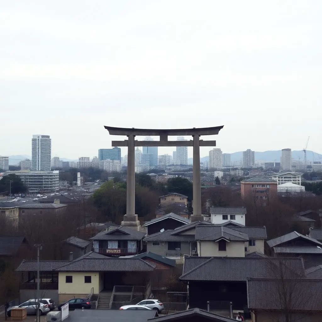 Torii Gate Overlooking Urban Landscape