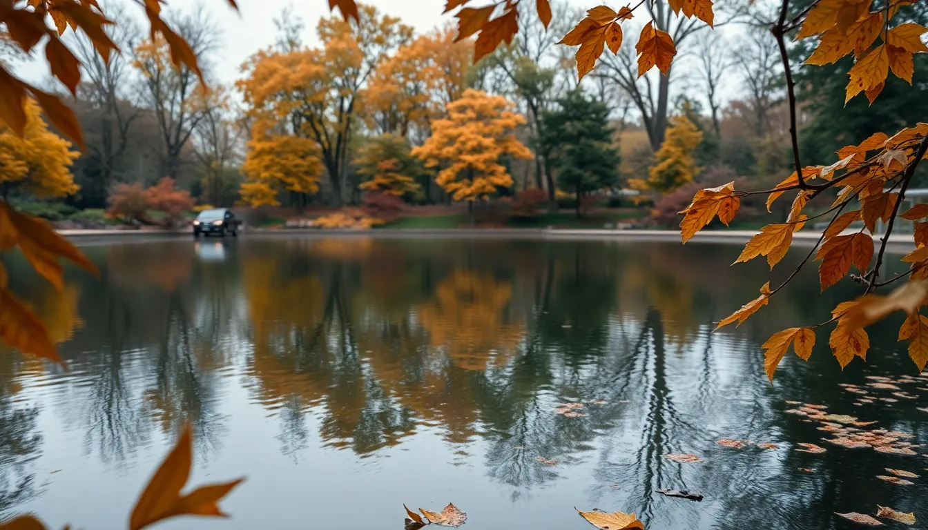 Autumn Reflections on a City Park Pond