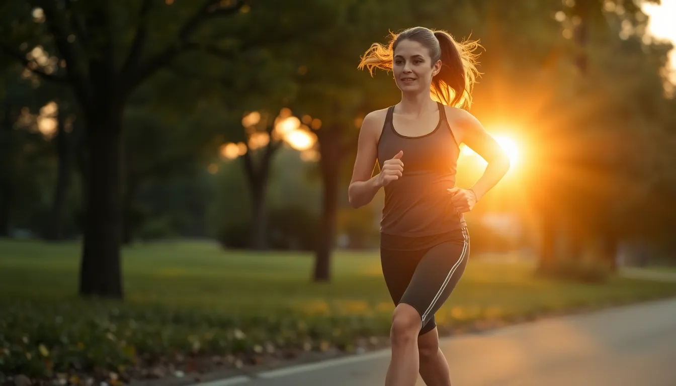 Active Jogger in City Park at Sunset