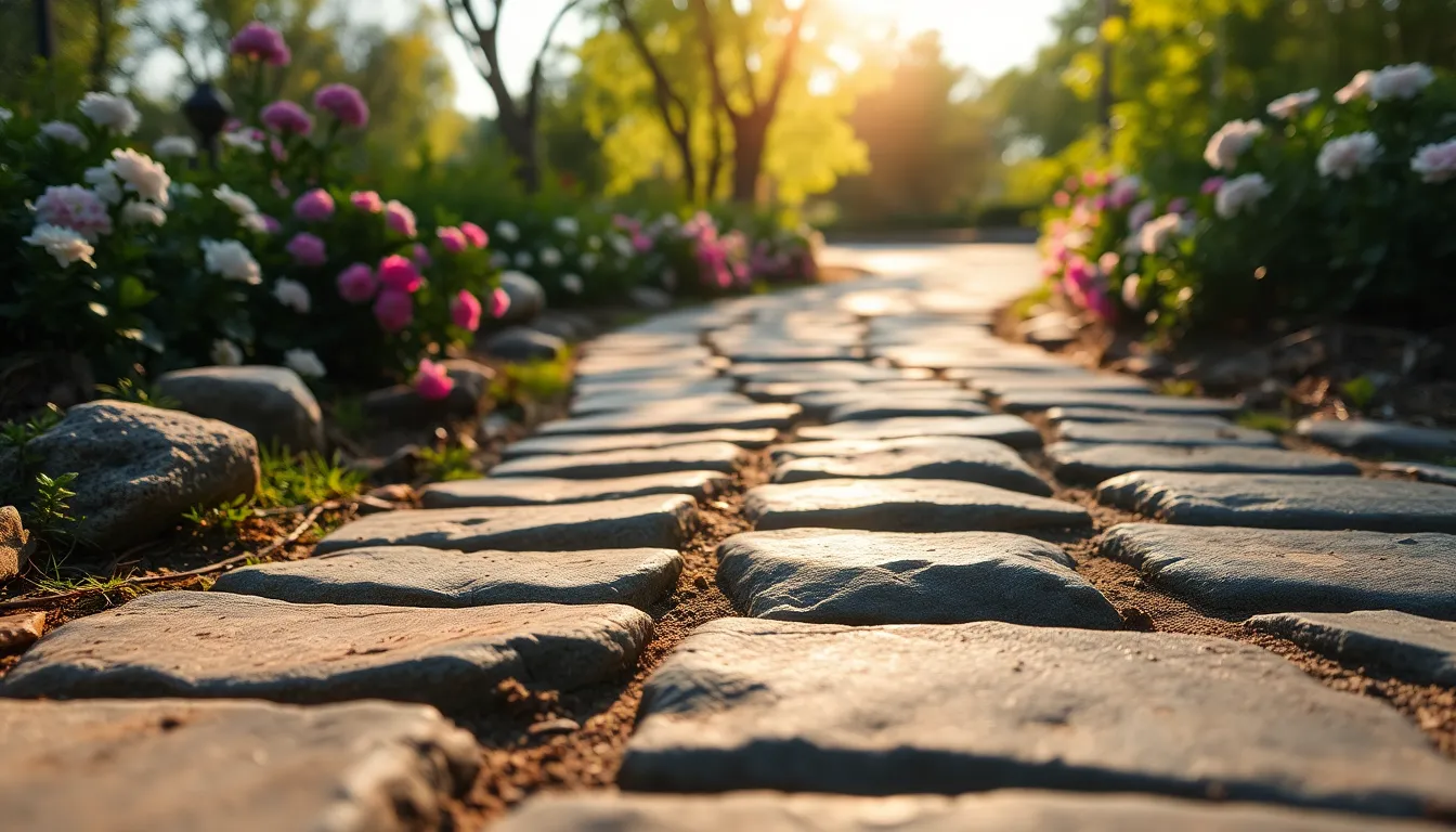 Stone Path Through a City Park