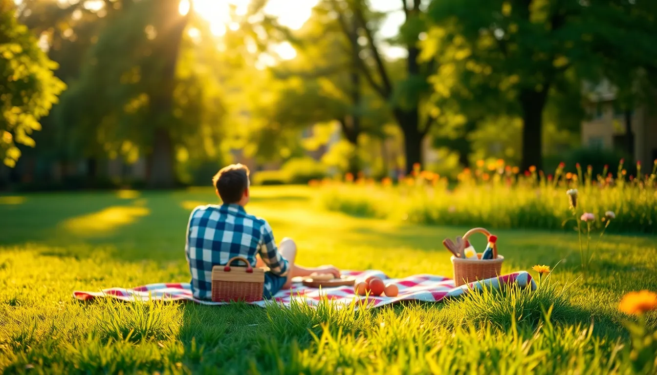 Couple Picnicking in Golden Hour Light