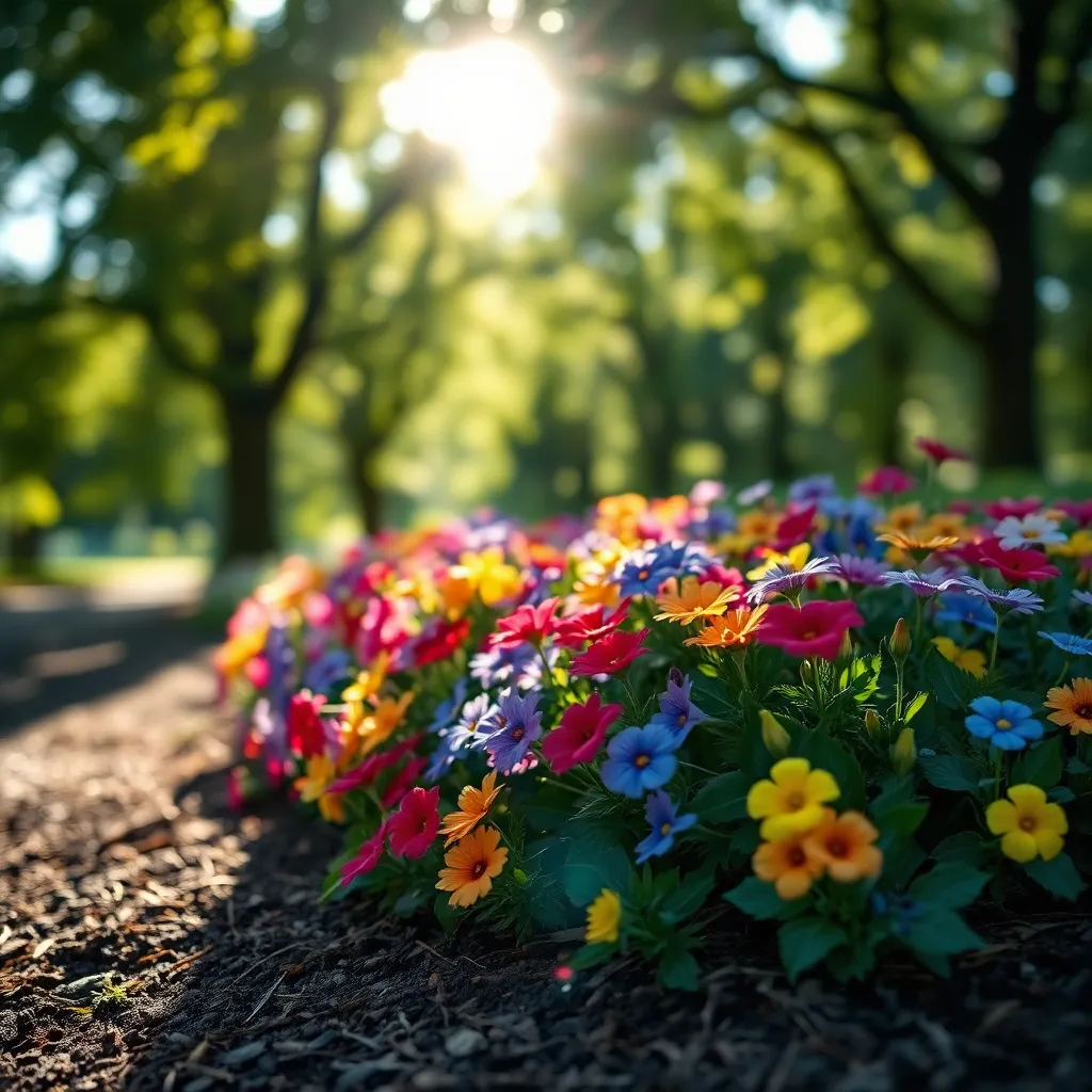 Vibrant Flower Bed in City Park