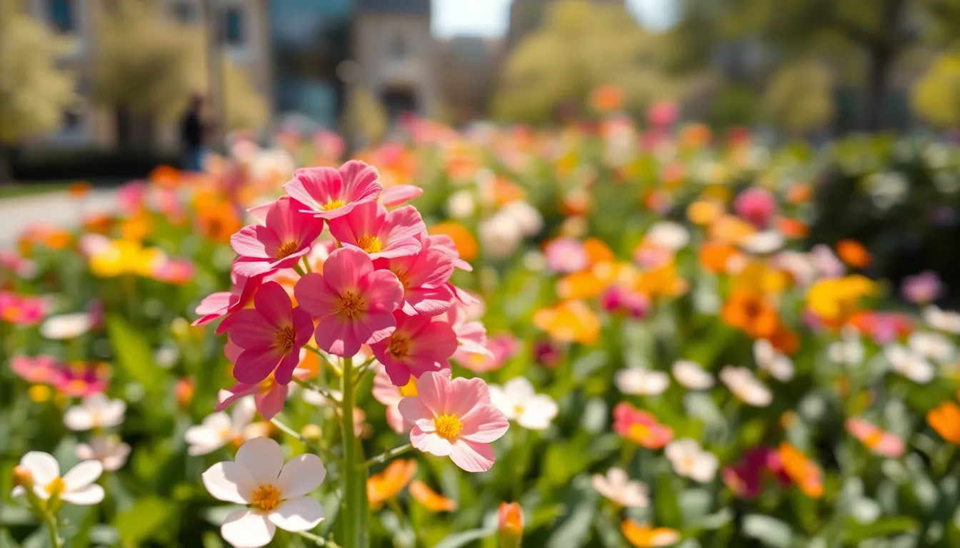 Colorful Flower Garden in a City Park