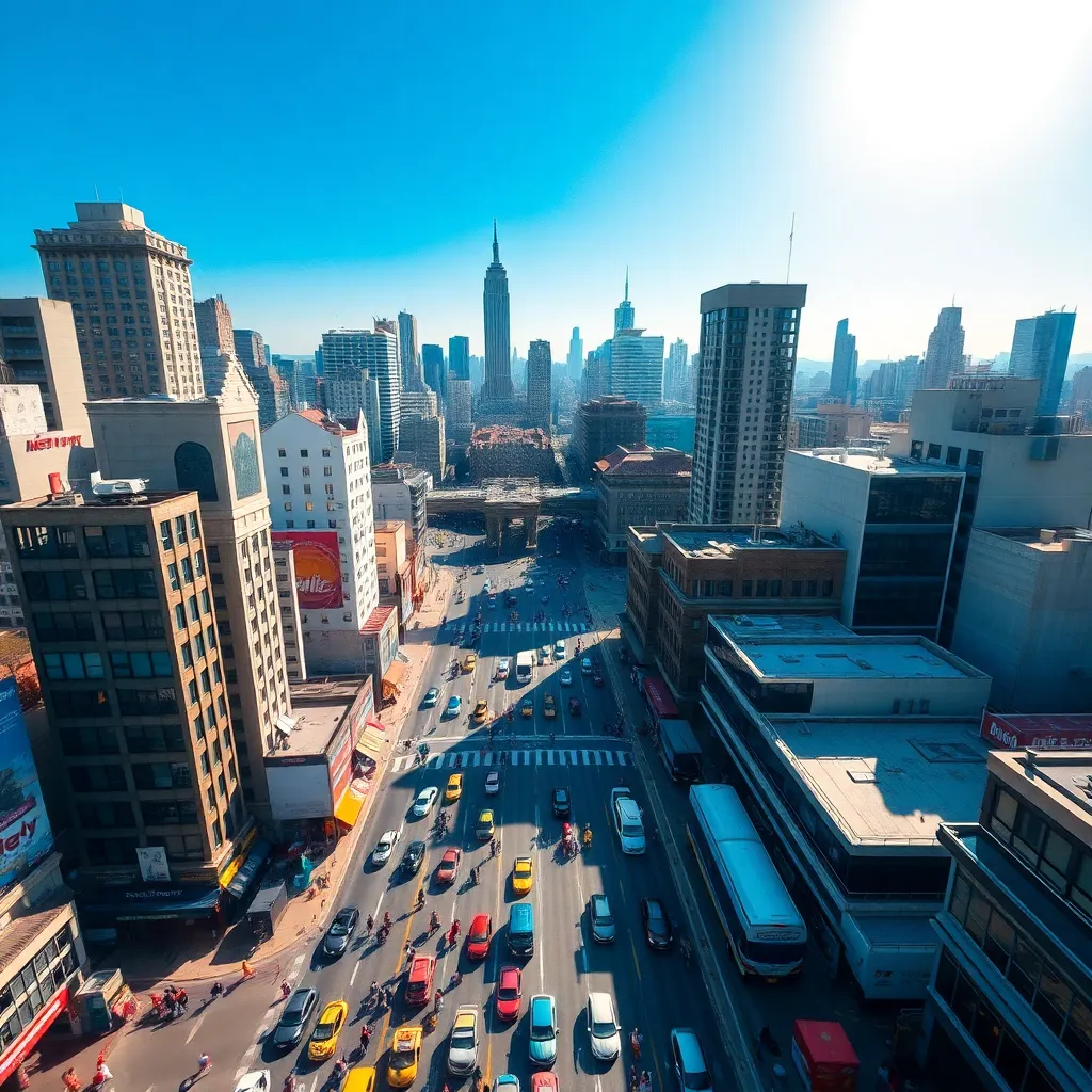 Aerial View of Bustling City Skyline