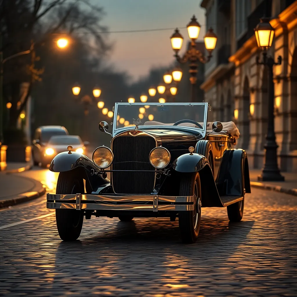 1920s Cadillac on Cobblestone Street
