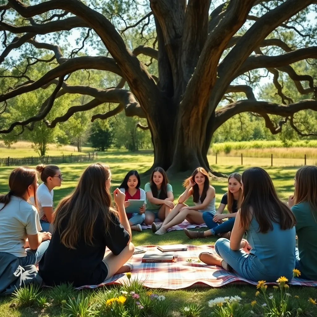 Outdoor Classroom Setting Under Oak Tree