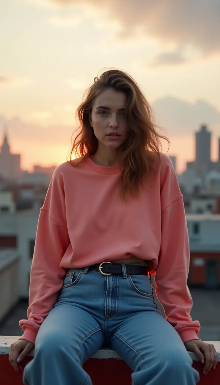 Urban Fashion: Trendy Woman on Rooftop