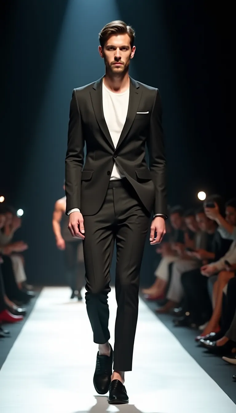 Male Model in Modern Suit on Runway