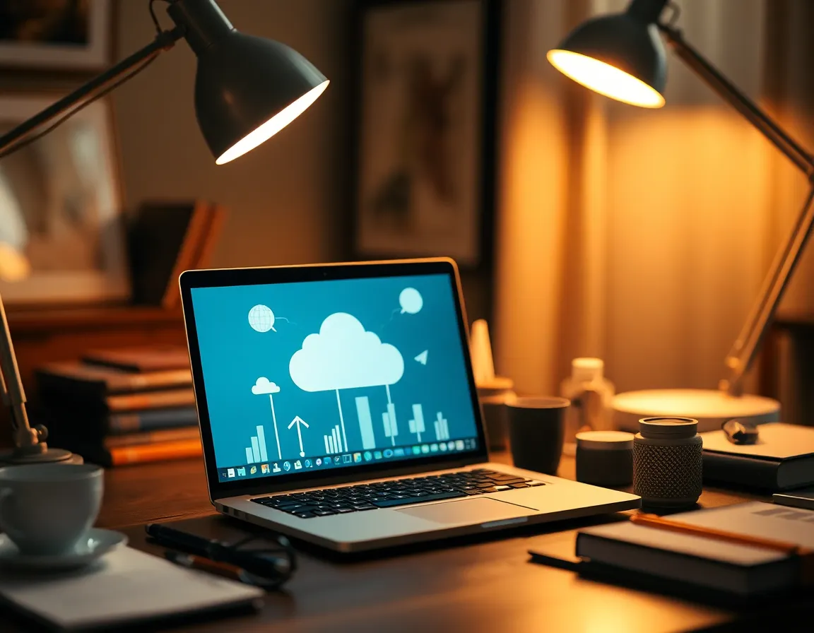 Cozy Workspace with Cloud Computing Graphics