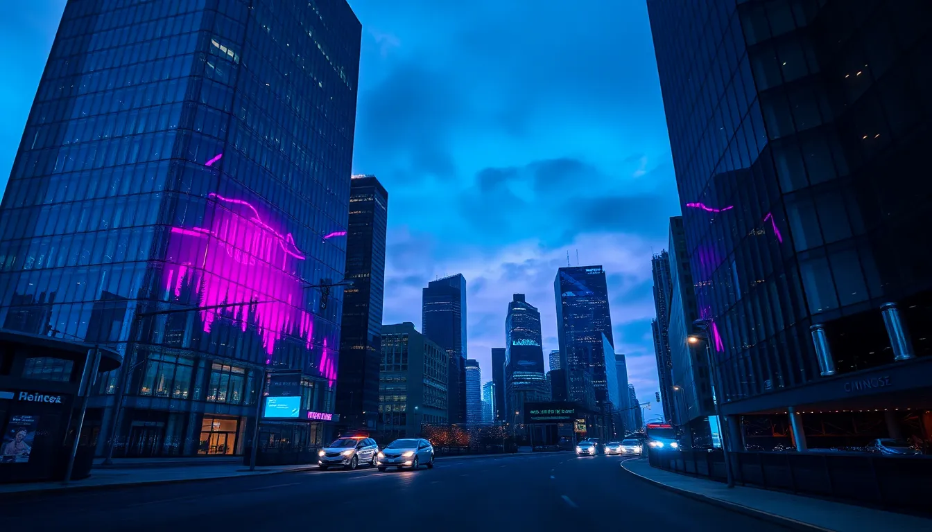Futuristic Cityscape with Cloud Technology Theme