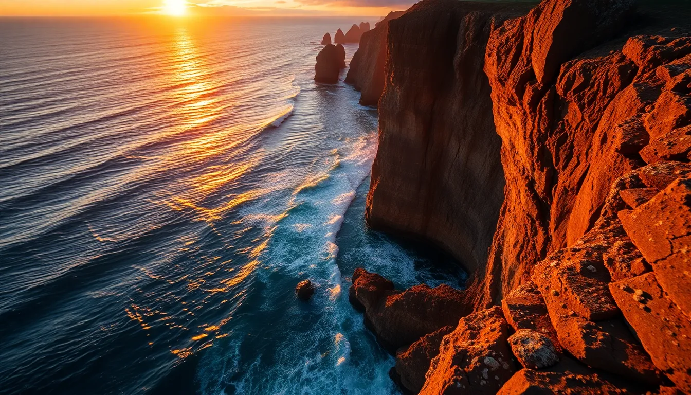 Dramatic Sunset Over Rugged Coastline