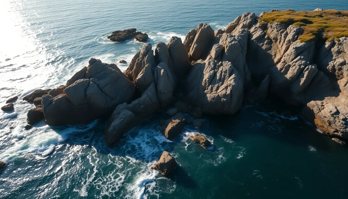 Rugged Rocky Coastline Aerial View