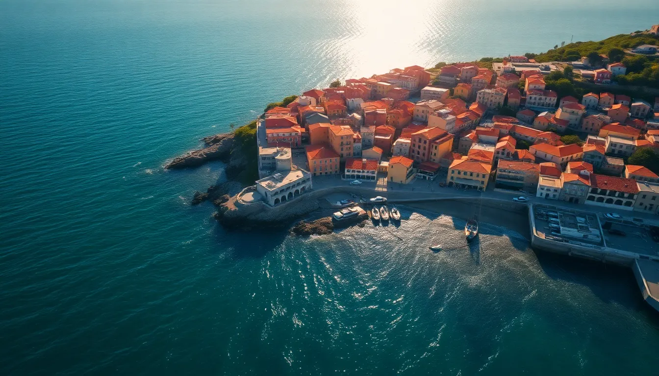 Vibrant Coastal Town Aerial View