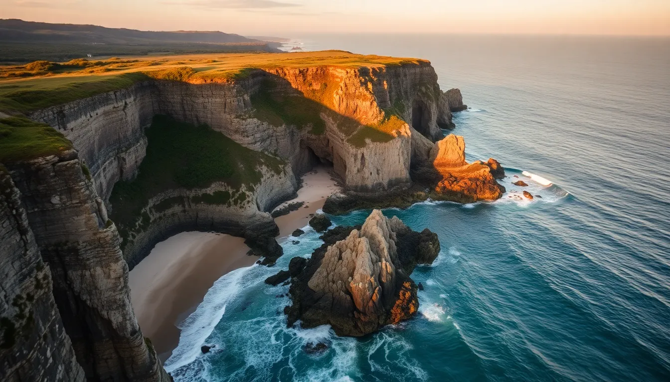 Dramatic Aerial Coastline at Sunset