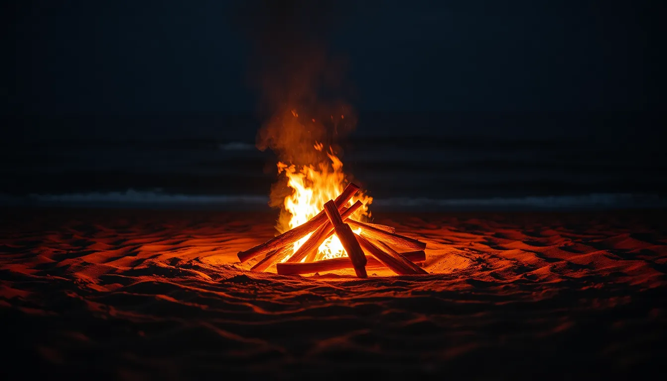 Enchanting Aerial View of a Coastal Bonfire