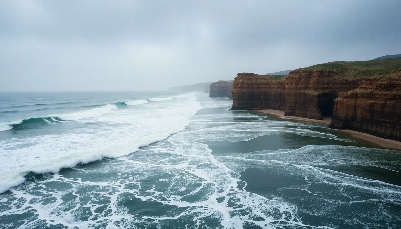 Dramatic Rugged Coastline Under Overcast Skies