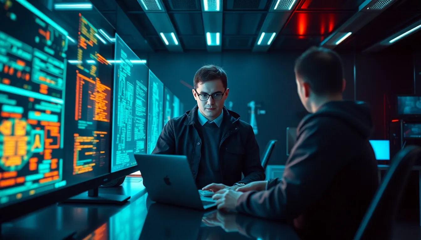 Futuristic Coding Lab with Holographic Displays